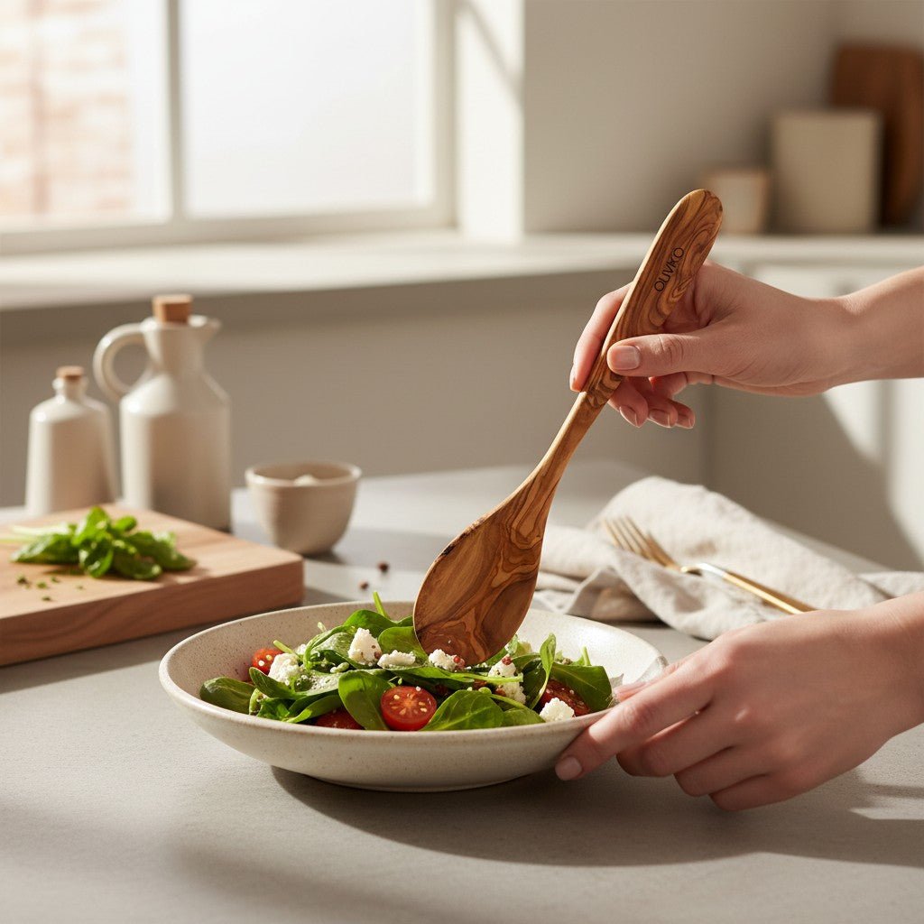 OLIVIKO Handcrafted Olive Wood Cooking Spoon – 12 Inch