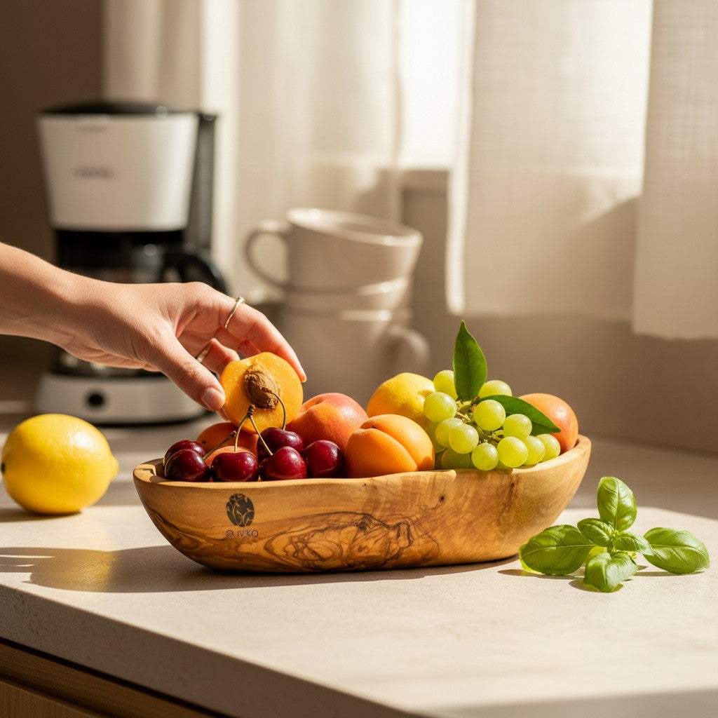 Handmade Olive Wood Bread and Fruit Serving Basket – 13 × 4 in (32 × 10 cm)