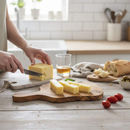 Handmade 100% olive wood chopping board with natural grain, ideal for chopping bread, fruit, and meat, 12.5 x 7.25 inches