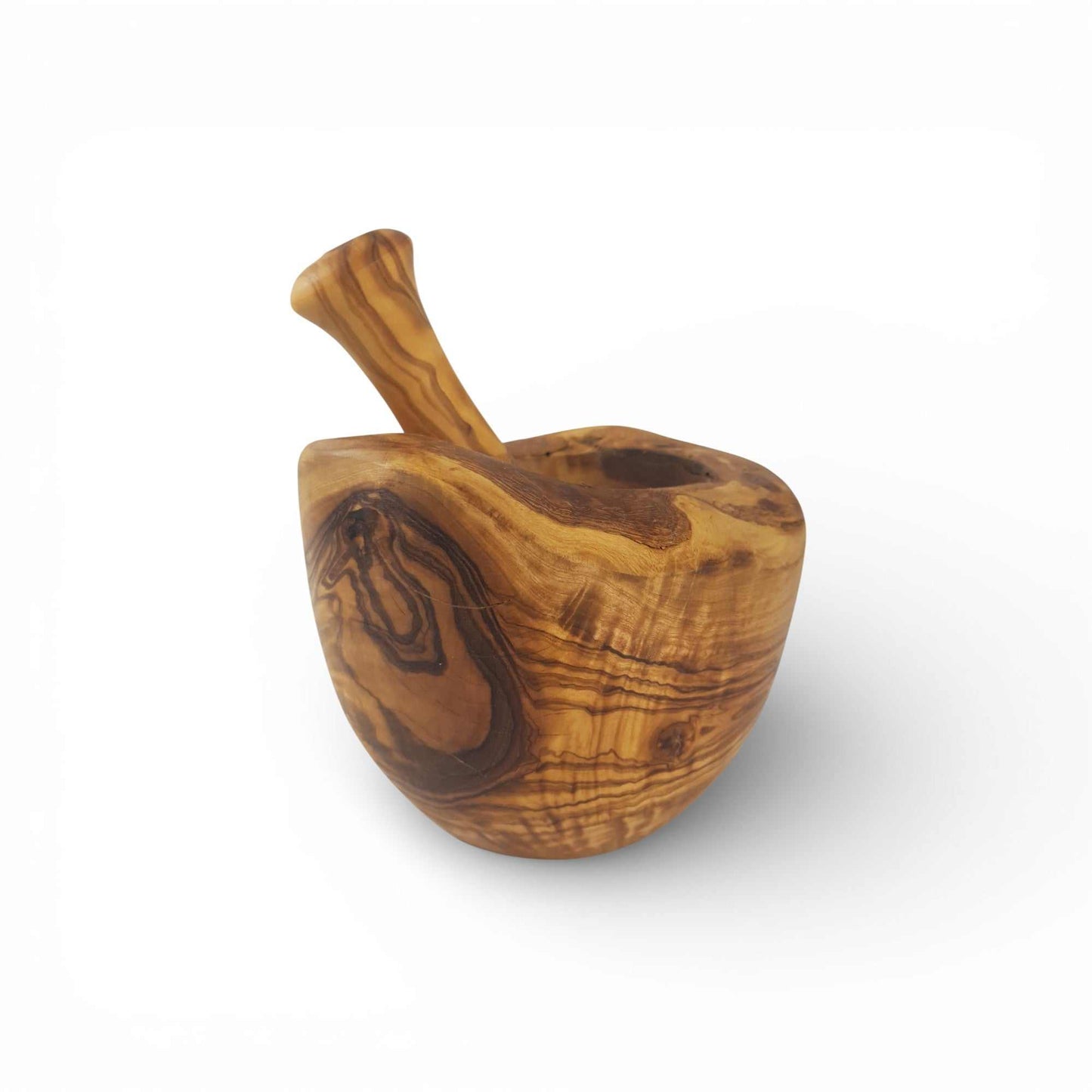 OLIVIKO Olive Wood Mortar and Pestle handcrafted from premium Mediterranean olive wood with natural grain patterns