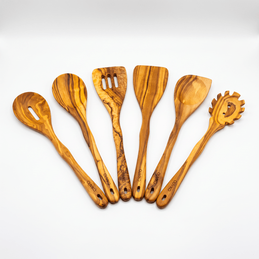 OLIVIKO™ Handmade Olive Wood Utensils Kit – 6 Piece (2 Spatula + 4 Spoon)