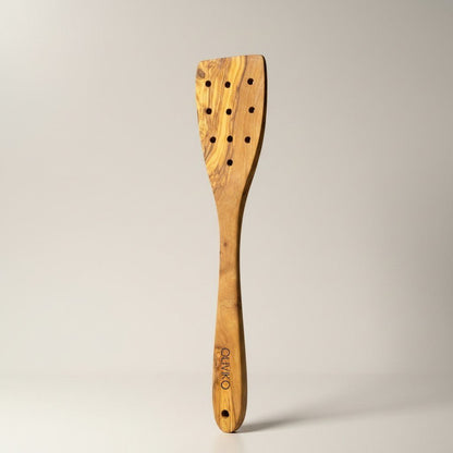 Durable Oliviko Olive Wood Perforated Spatula, 12" - ideal for cooking and serving
