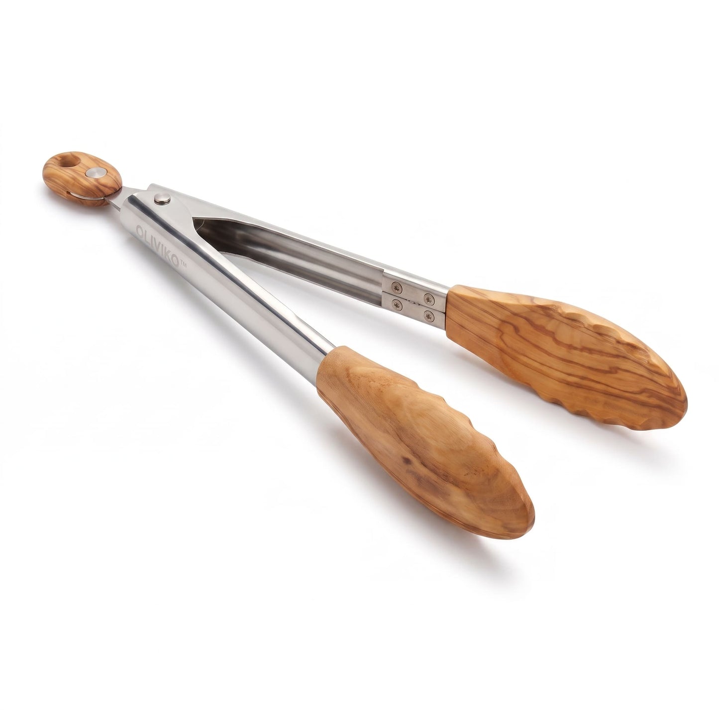 OLIVIKO Pince de cuisine en bois d'olivier et acier inoxydable – 29 cm