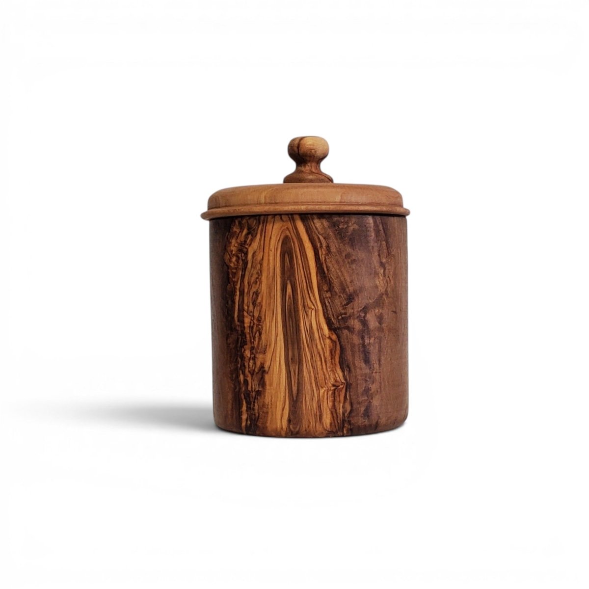 Handcrafted Olive Wood Round Container with Lid - Elegant and practical storage solution