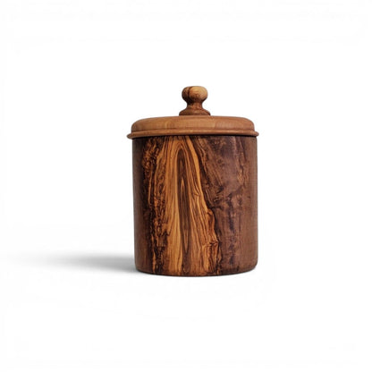 Handcrafted Olive Wood Round Container with Lid - Elegant and practical storage solution