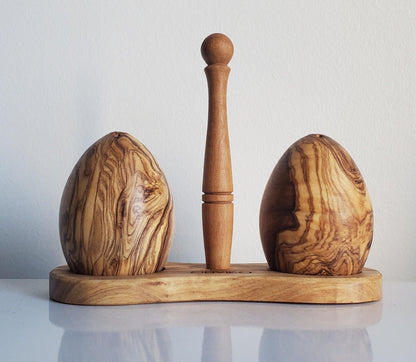 Handmade Olive Wood Egg Salt and Pepper shaker - oliviko