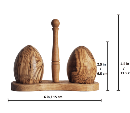 Handmade Olive Wood Egg Salt and Pepper shaker - oliviko