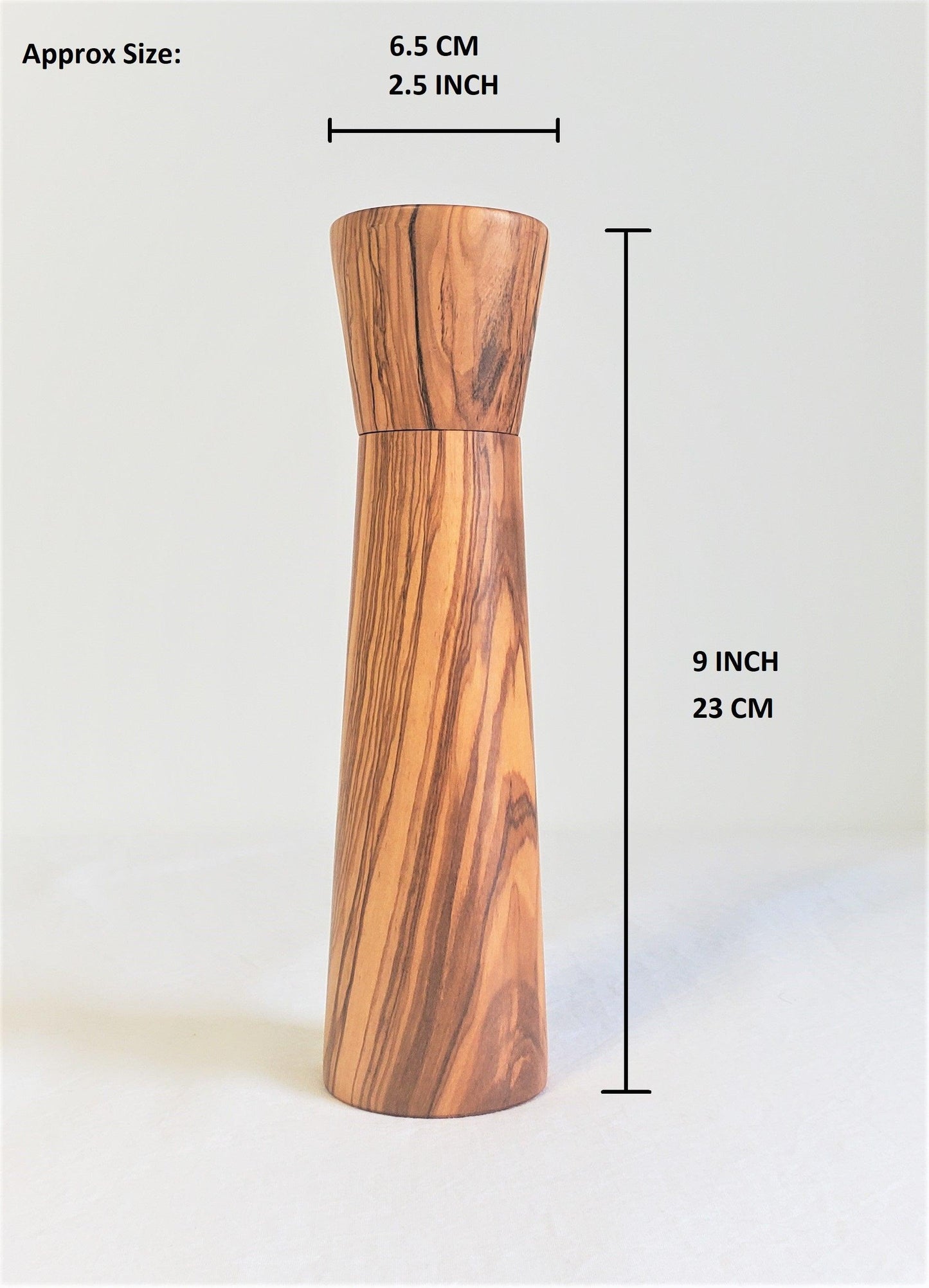 Olive Wood Mill with a Ceramic Mechanism, Grinder ( Salt, Pepper, Coffee, dried herbs and many spices) 9 inch height - oliviko